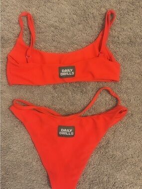 Daily Drills Ribbed Two-Piece Bikini Set in Red-Orange
